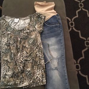 🧸 New Indigo Blue Maternity JEANS M Floral TOP
